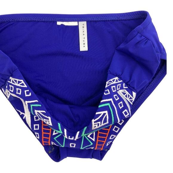 Trina Turk Jakarta Blue Embroidered Swim Bikini Bottom Size Small - Picture 3 of 4